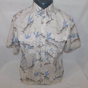 Chaps Mens Quick Dry Short Sleeve Shirt Sun Protect UPF 50 Mens M Salmon Fish